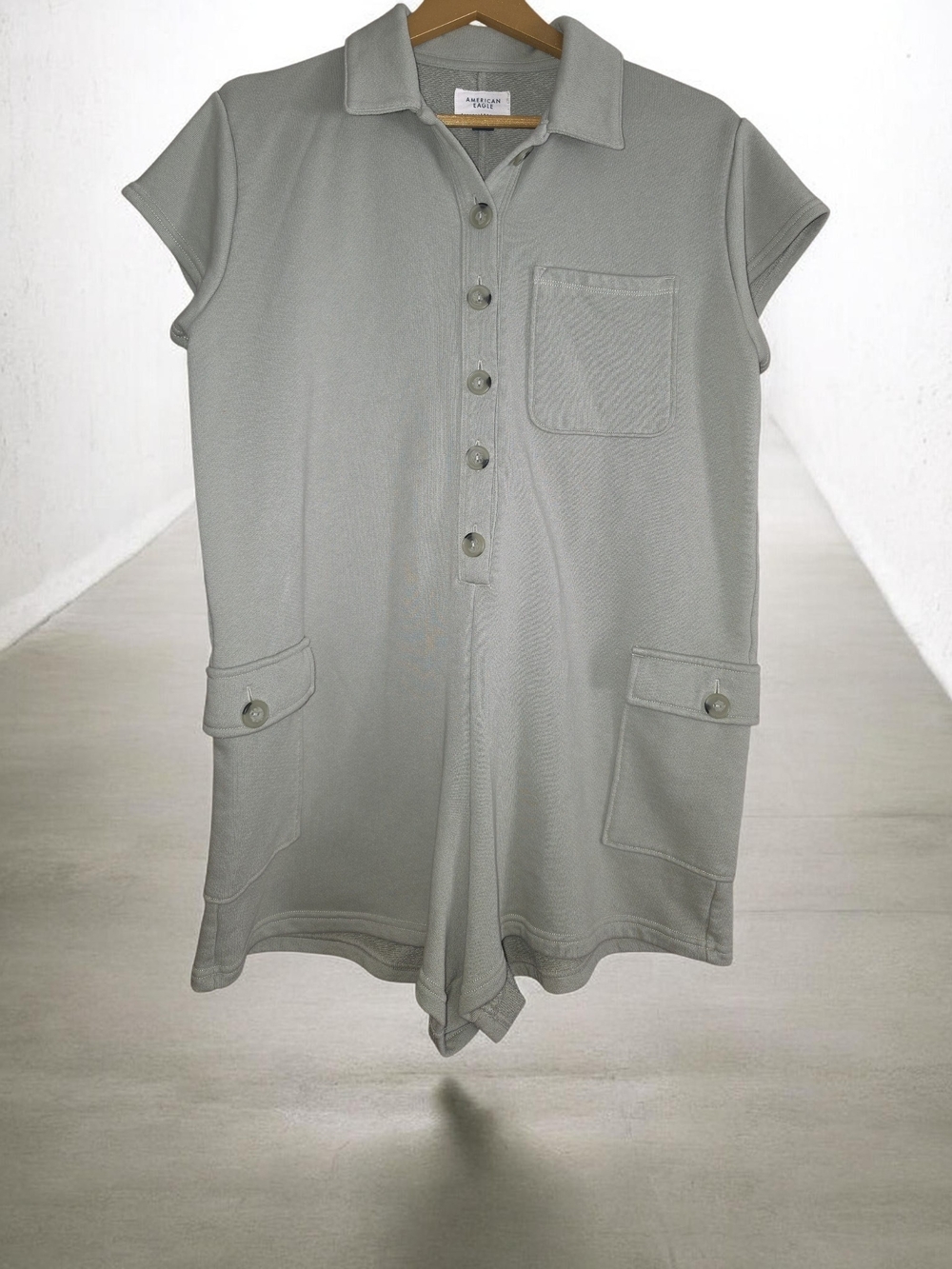 American Eagle Outfitters Light Sage Green Short Sleeve Romper